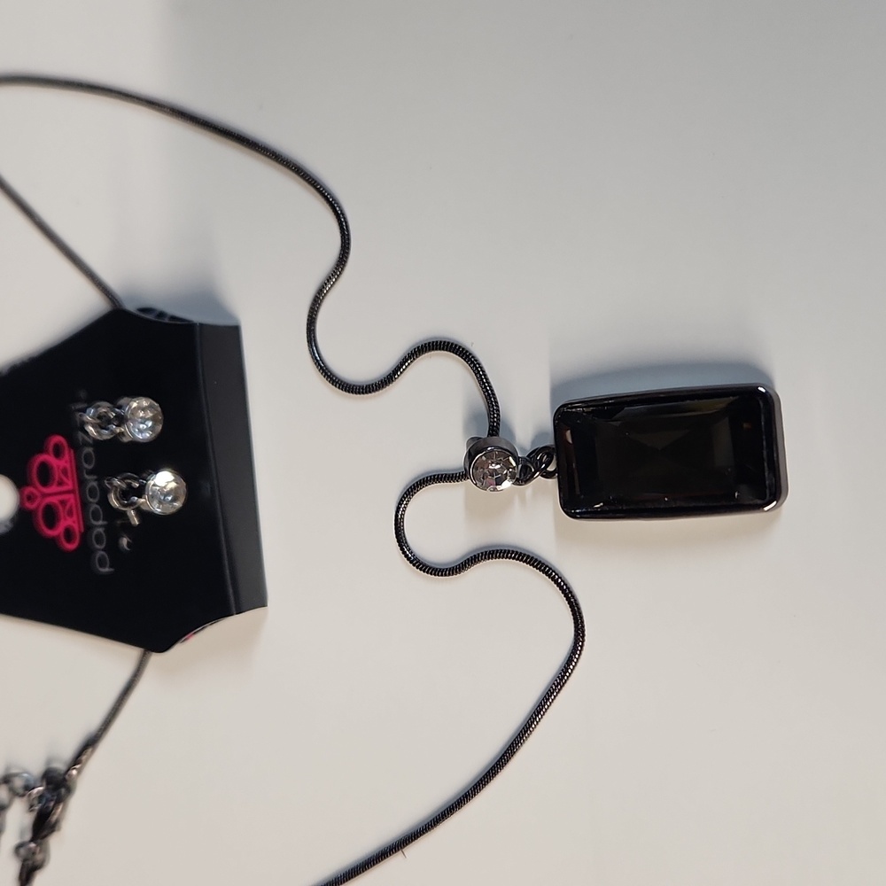 NWT Paparazzi Cosmic Curator Black Necklace with white gem & Earrings Set